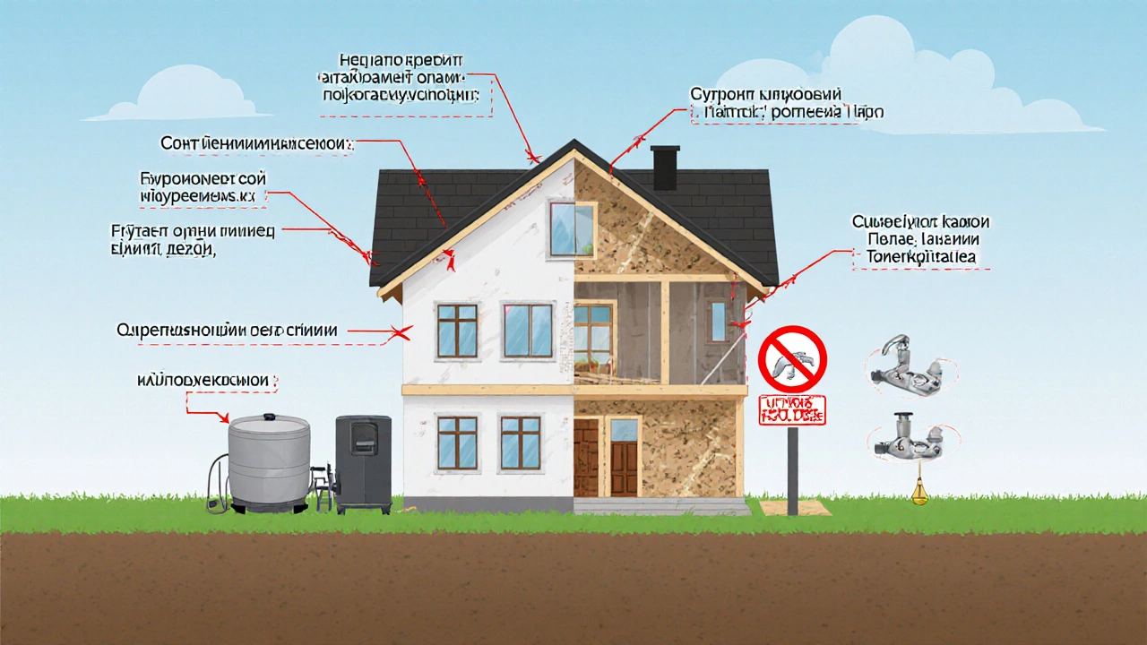 Сравнение дорогих и экономных элементов строительства дома: фундамент, окна, отопление vs гипсокартон, ламинат, светодиоды.