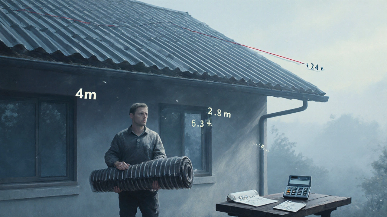 Концептуальное изображение ската крыши с указанием длины и параметров.