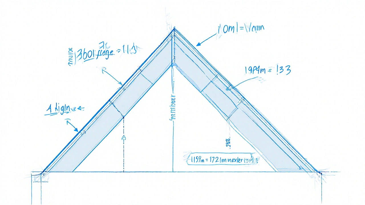 Сложная вальмовая крыша разбита на геометрические фигуры для расчета площади.