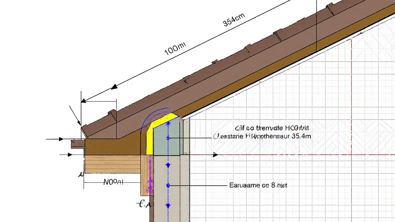Технический чертёж крыши с обозначенными размерами и углом наклона.