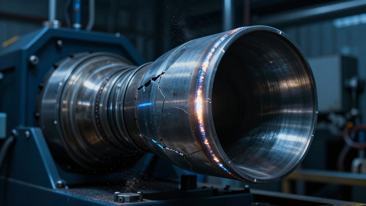 Ракетный двигатель с идеальным швом TIG-сварки, один дефект на краю — угроза катастрофы.