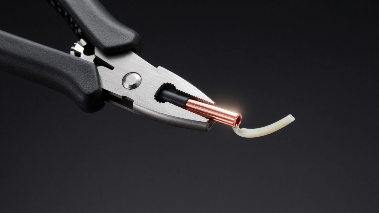 Кабелерез с функцией зачистки разрезает кабель и снимает изоляцию без повреждения жил.