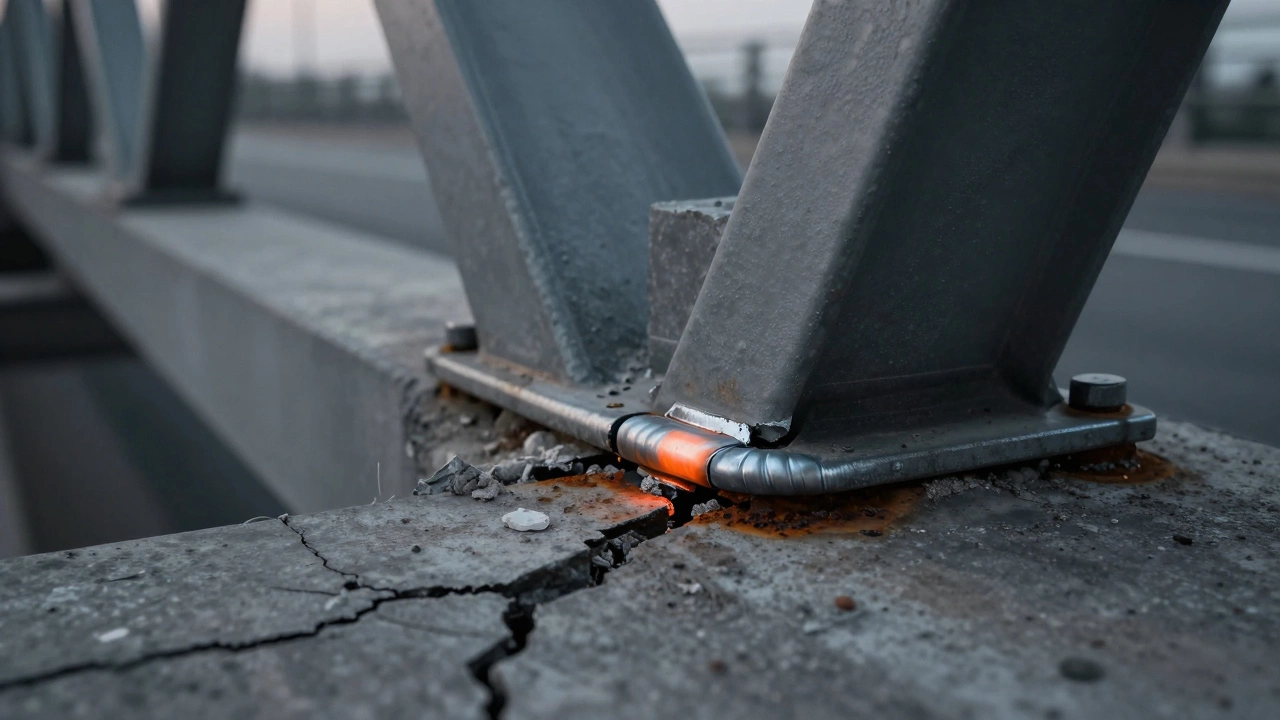 Сравнение дефектного и правильного сварного шва на мосту: трещина против прочного соединения.