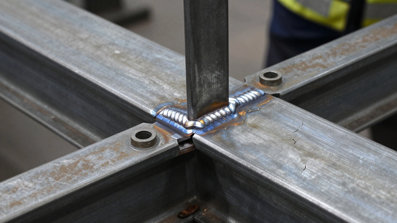 Сравнение правильного и неправильного сварного шва под нагрузкой: один шов целый, другой треснул.