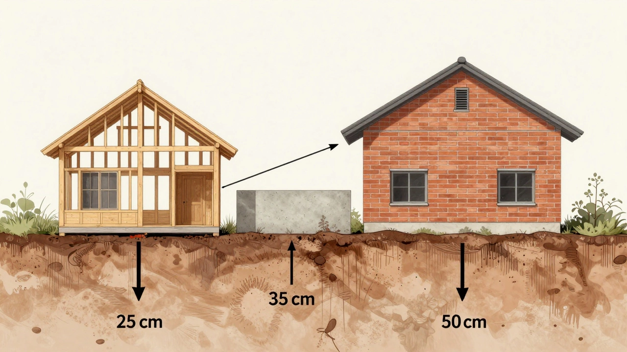 Сравнение ширины фундаментов для разных типов домов: каркасного, газобетонного и кирпичного на разном грунте.