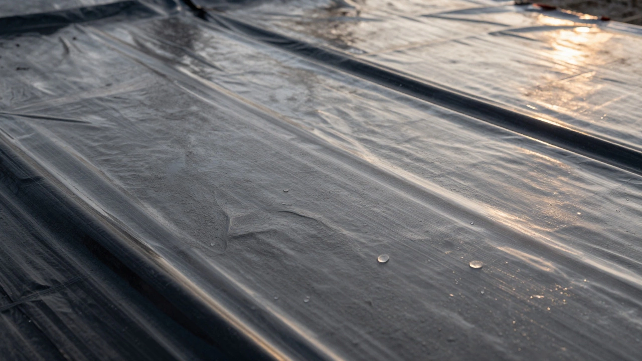 Свежий бетон под защитной пленкой