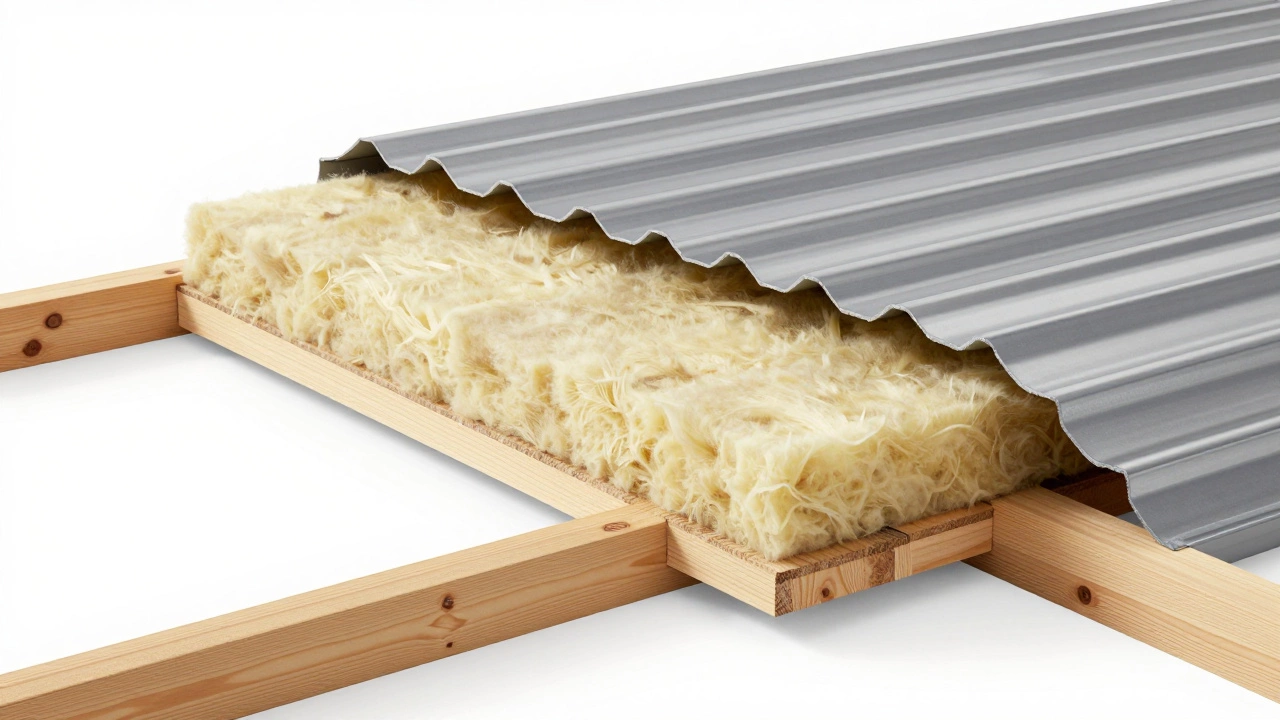 Схема устройства кровли с утеплителем, обрешеткой и профнастилом