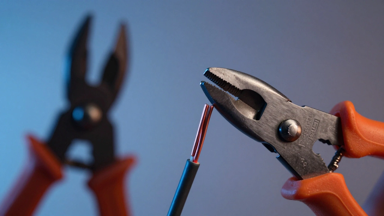 Сравнение зачистки провода обычным ножом и специальным стриппером крупным планом