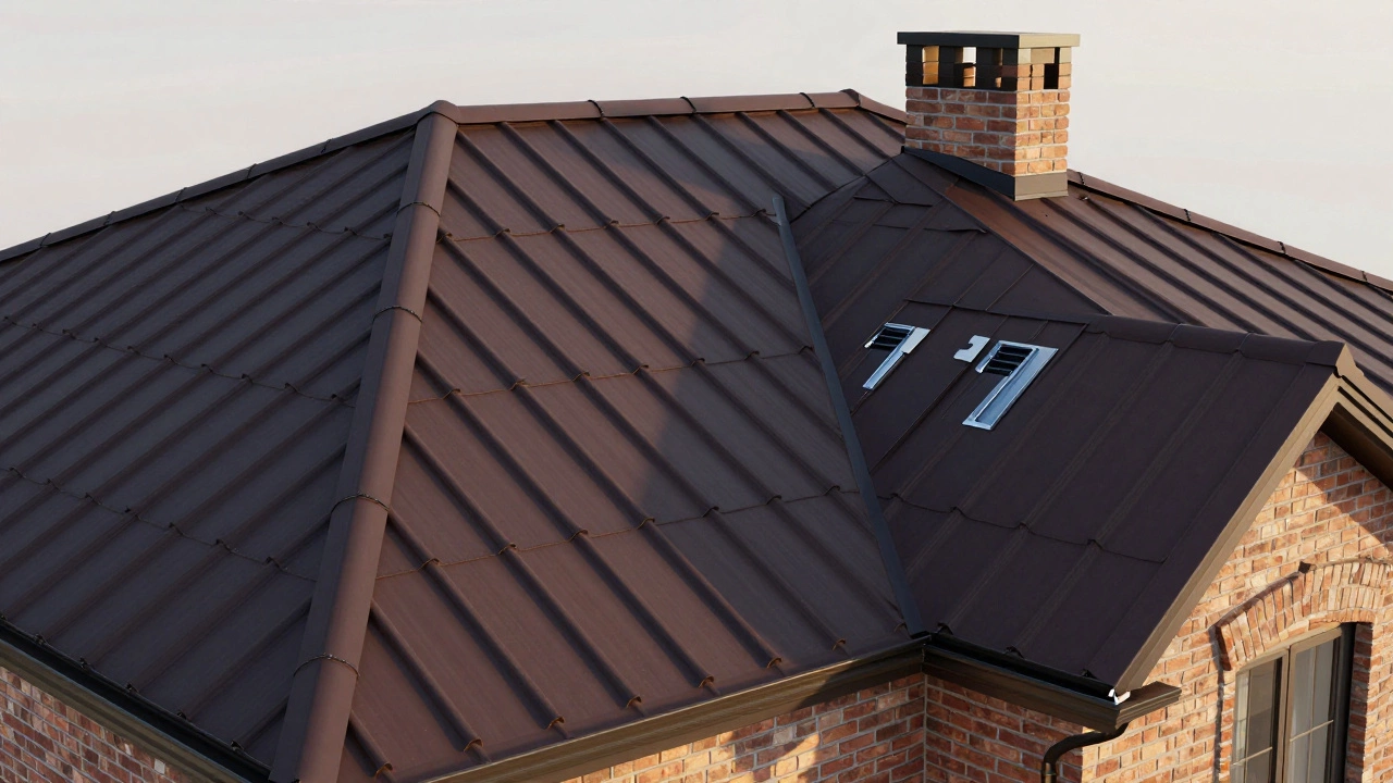 Вид сверху на крышу с установленным коньком и ветровыми планками